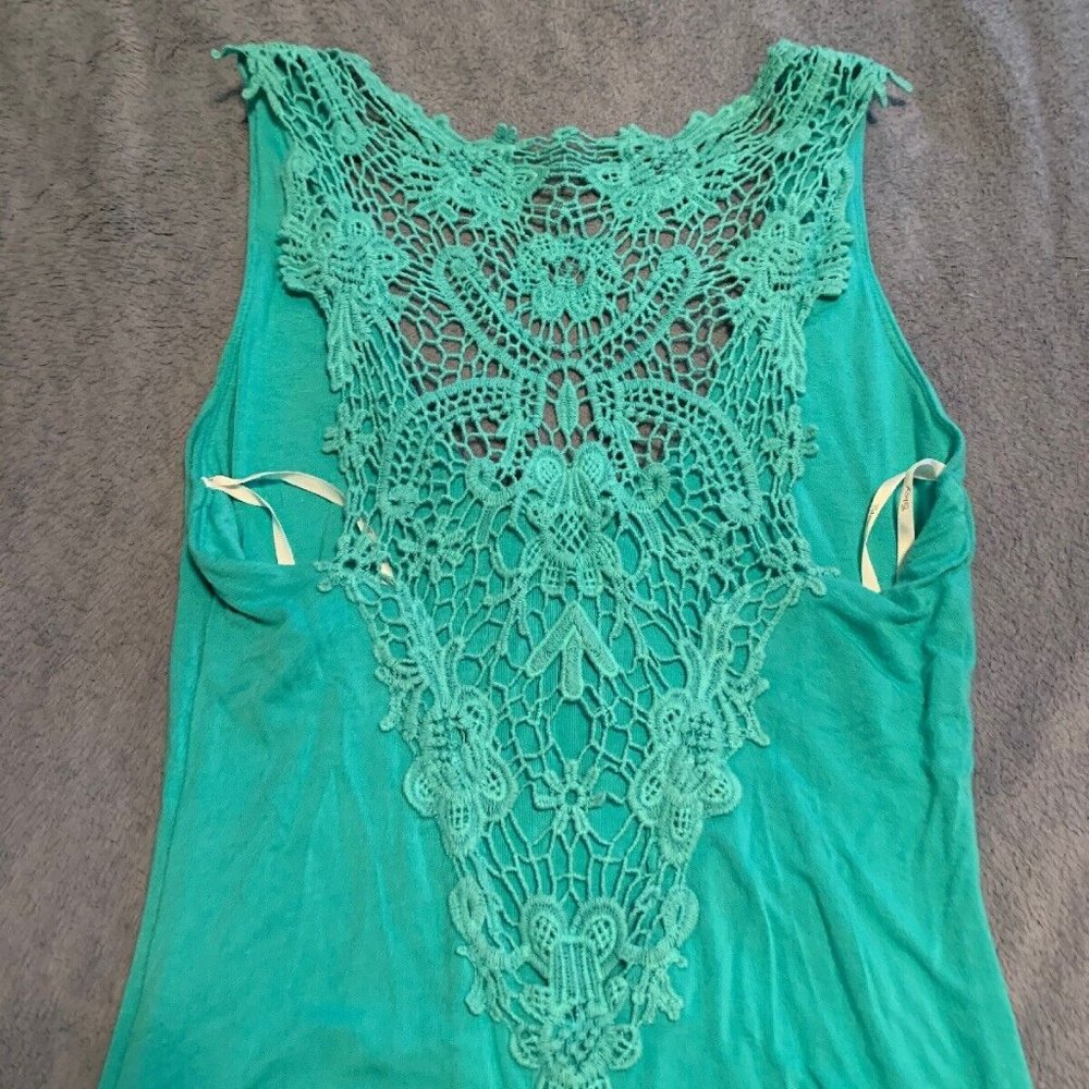 Nwt Sky Seafoam Blue Green Maxi Dress Crochet Sexy Small
